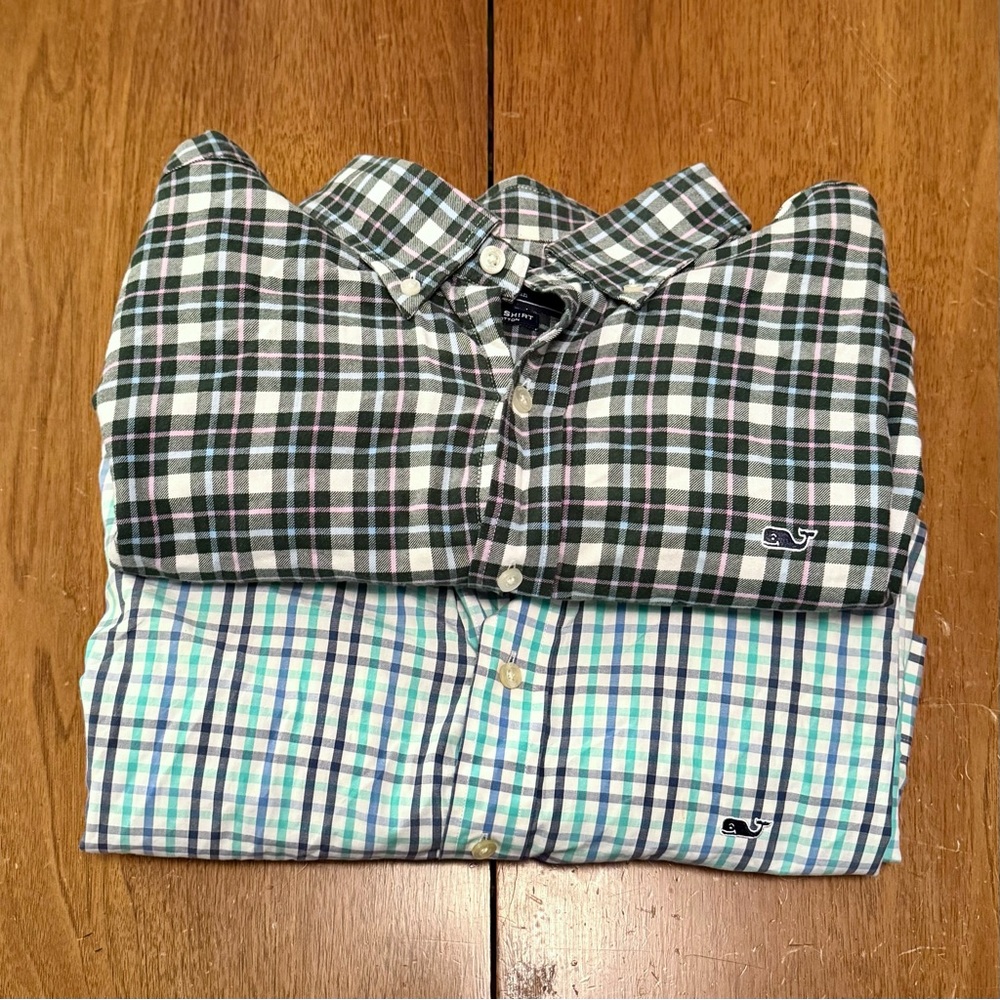 Lot of 2 Vineyard Vines 100% Cotton Plaid Button Long Sleeve Whale Shirts